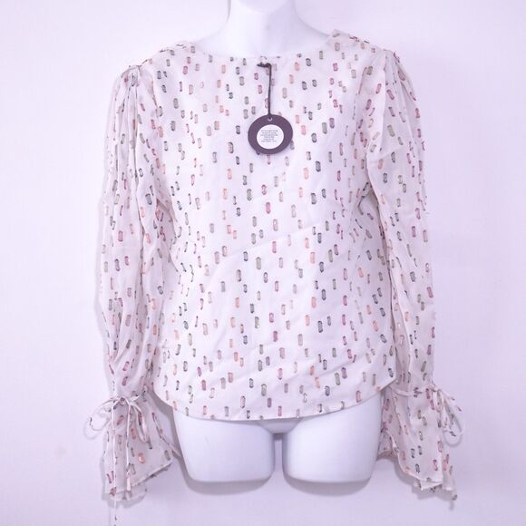 Eva Franco Multi Color Gold Thread Overlay Balloon Sleeve Blouse Sz 4 NWT 398 - Picture 8 of 14